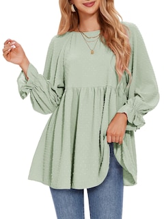 Foto 1 | Blusa Exlura Para Mujer, Diseño De Muñeca Con Lunares Suizos, Holgada, Gris Y Verde - Venta Internacional.