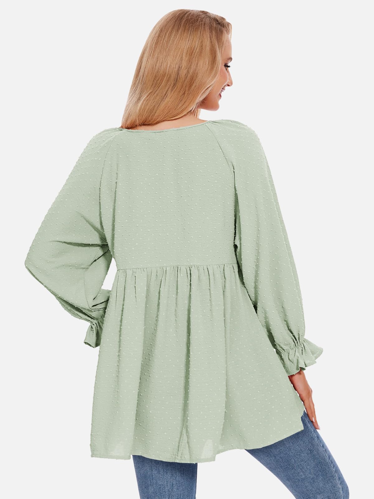 Foto 6 pulgar | Blusa Exlura Para Mujer, Diseño De Muñeca Con Lunares Suizos, Holgada, Gris Y Verde - Venta Internacional.