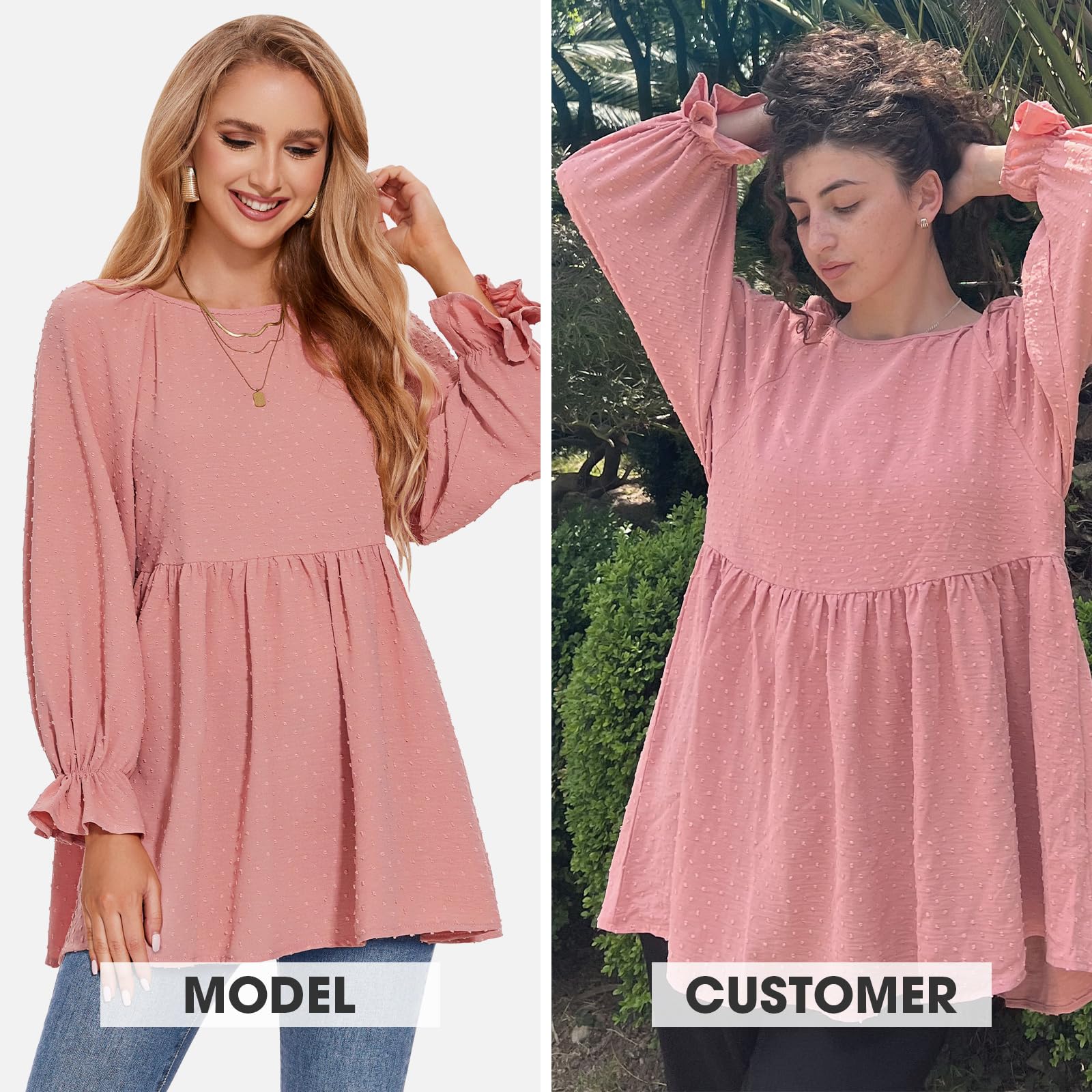 Foto 2 | Blusa Exlura Para Mujer Swiss Dot Babydoll, Holgada, Rosa - Venta Internacional.