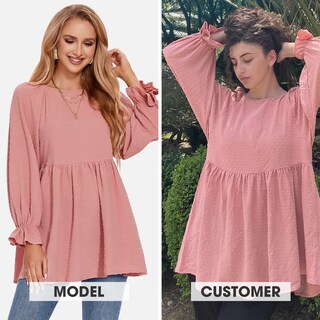 Foto 2 | Blusa Exlura Para Mujer Swiss Dot Babydoll, Holgada, Rosa - Venta Internacional.