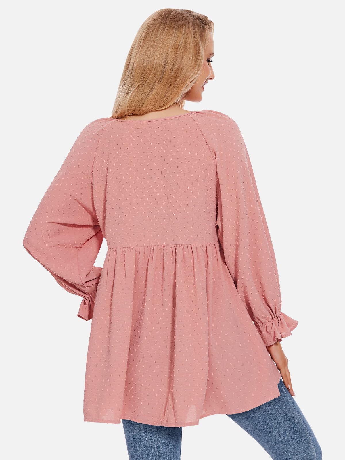 Foto 6 pulgar | Blusa Exlura Para Mujer Swiss Dot Babydoll, Holgada, Rosa - Venta Internacional.