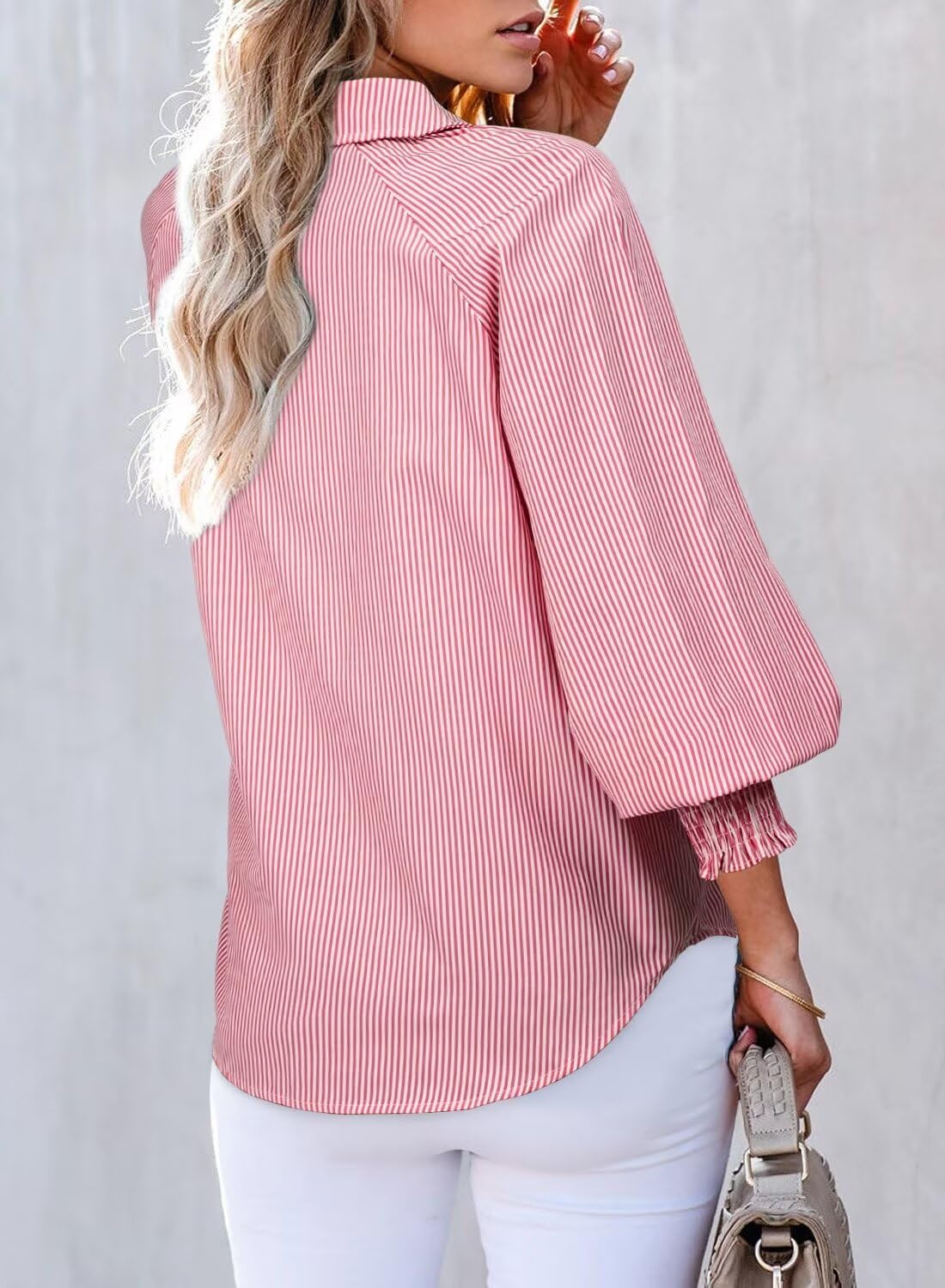 Foto 3 pulgar | Blusa Casual De Primavera Con Cuello En V A Rayas Para Mujer - Venta Internacional.