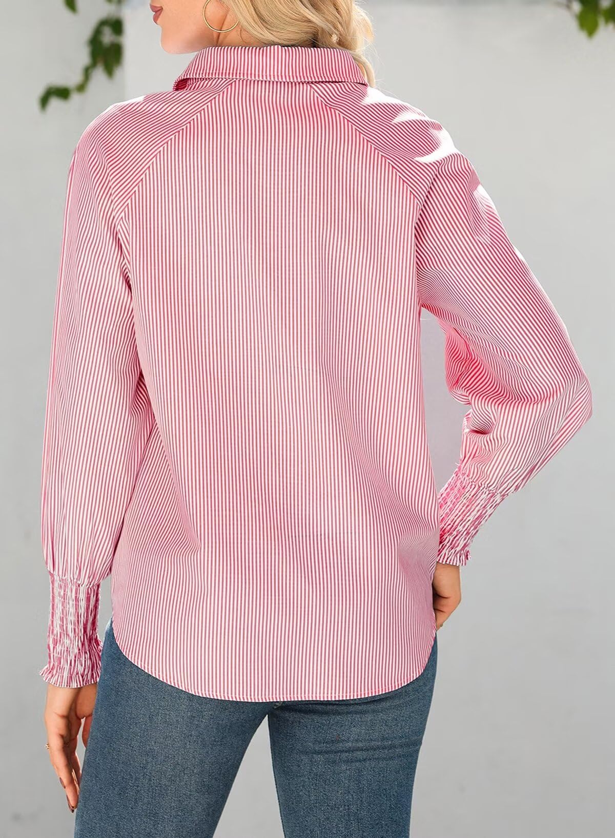 Foto 3 | Blusa Casual De Primavera Con Cuello En V A Rayas Para Mujer - Venta Internacional.