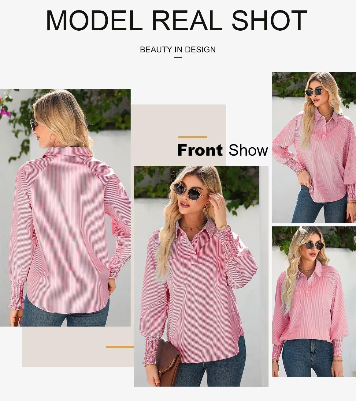 Foto 4 | Blusa Casual De Primavera Con Cuello En V A Rayas Para Mujer - Venta Internacional.