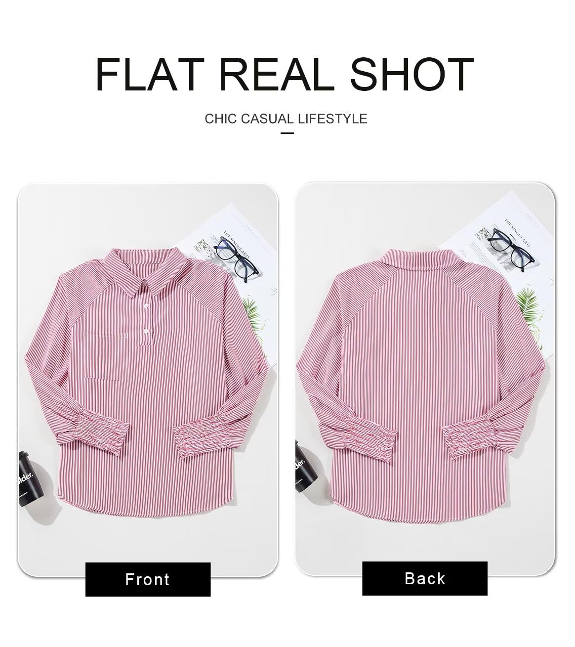 Foto 5 | Blusa Casual De Primavera Con Cuello En V A Rayas Para Mujer - Venta Internacional.
