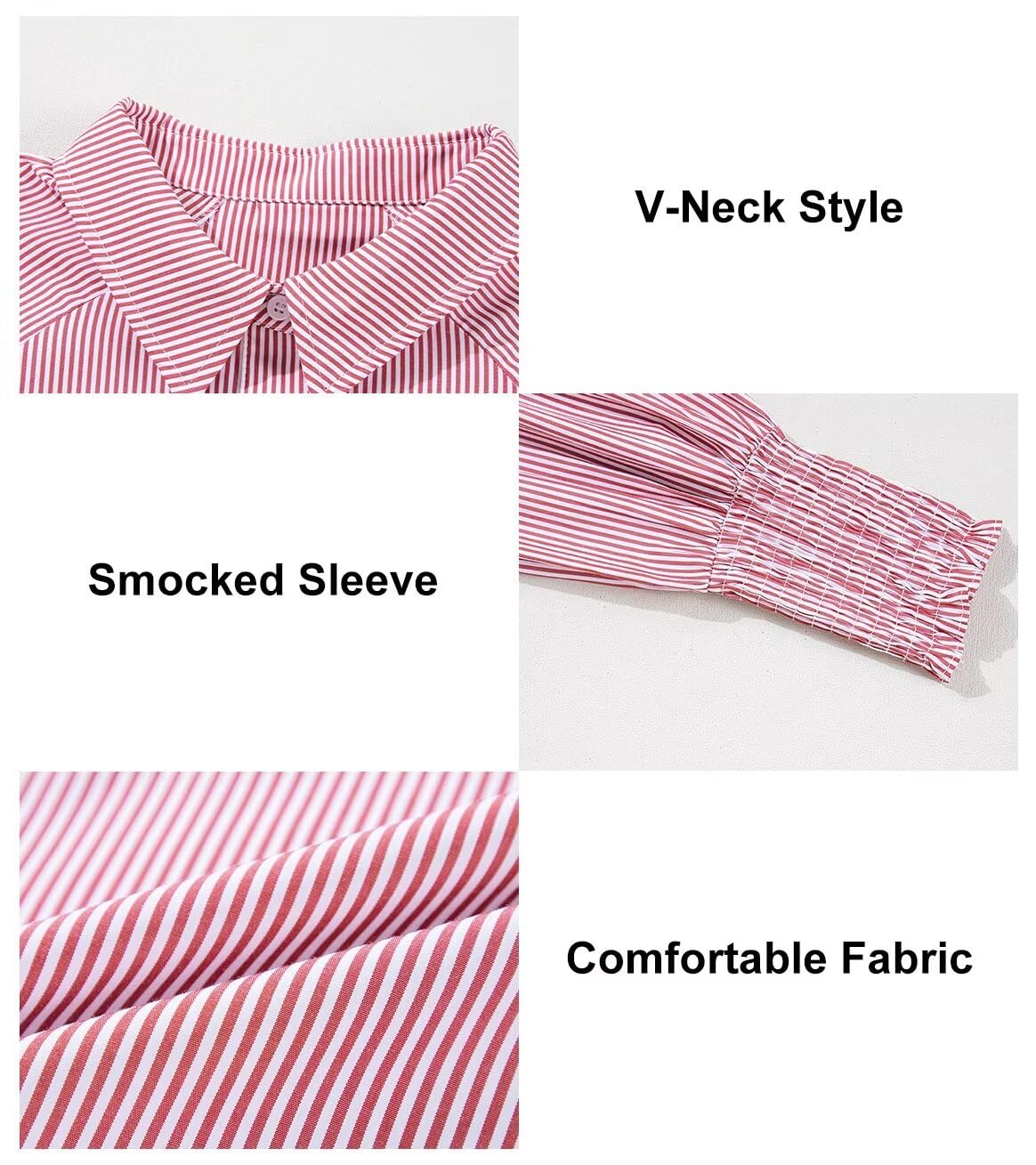 Foto 6 | Blusa Casual De Primavera Con Cuello En V A Rayas Para Mujer - Venta Internacional.