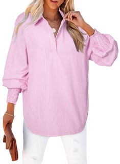 Foto 1 | Camisa Elegante Para Mujer, Casual, A Rayas, Cuello En V, Rosa, Talla S - Venta Internacional.