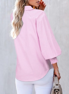 Foto 2 | Camisa Elegante Para Mujer, Casual, A Rayas, Cuello En V, Rosa, Talla S - Venta Internacional.