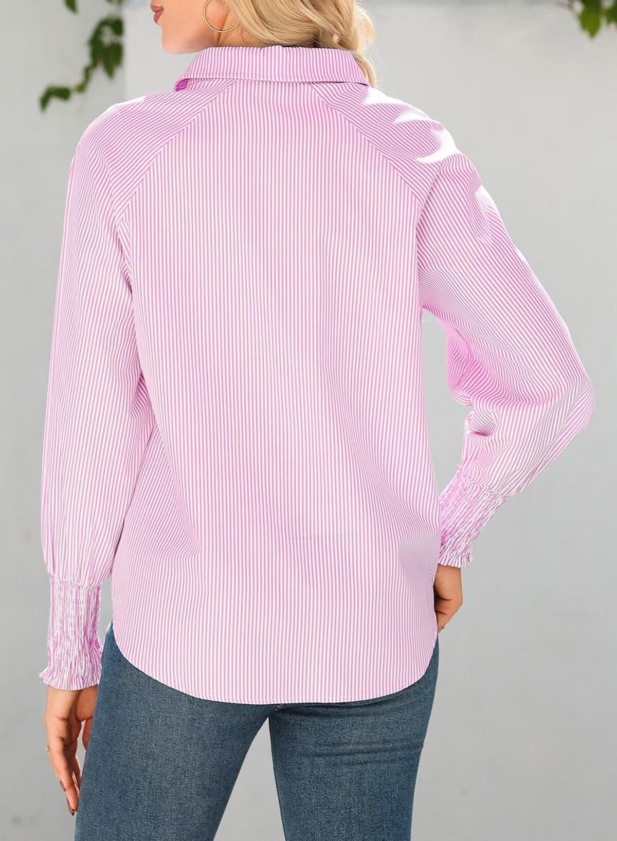 Foto 4 pulgar | Camisa Elegante Para Mujer, Casual, A Rayas, Cuello En V, Rosa, Talla S - Venta Internacional.