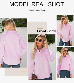 Foto 4 | Camisa Elegante Para Mujer, Casual, A Rayas, Cuello En V, Rosa, Talla S - Venta Internacional.