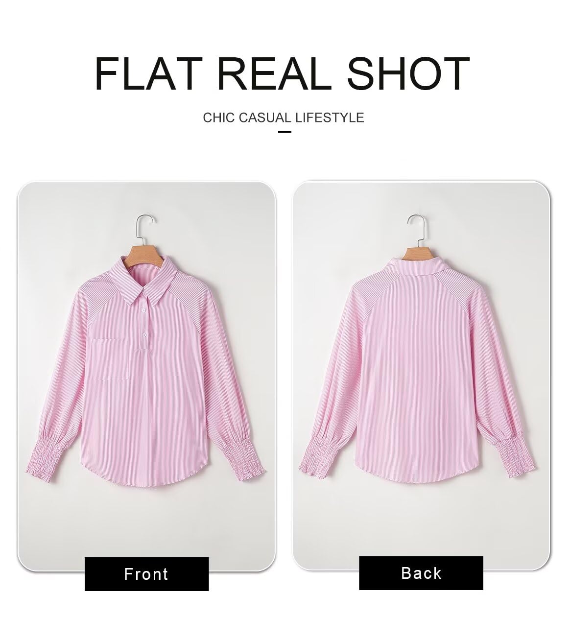 Foto 6 pulgar | Camisa Elegante Para Mujer, Casual, A Rayas, Cuello En V, Rosa, Talla S - Venta Internacional.