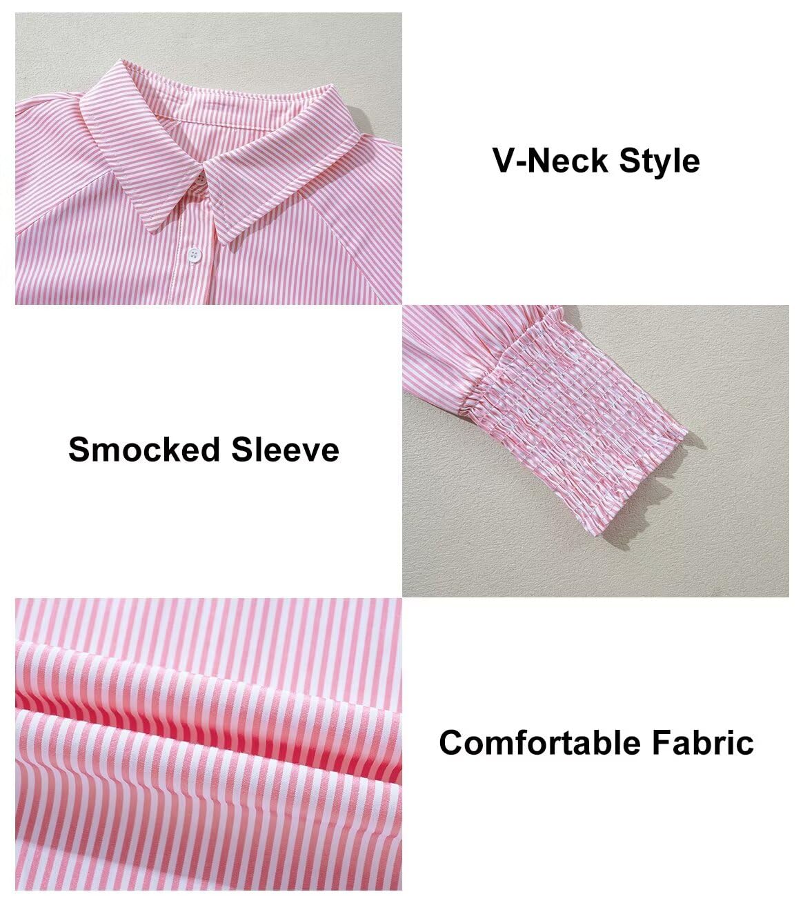 Foto 7 pulgar | Camisa Elegante Para Mujer, Casual, A Rayas, Cuello En V, Rosa, Talla S - Venta Internacional.