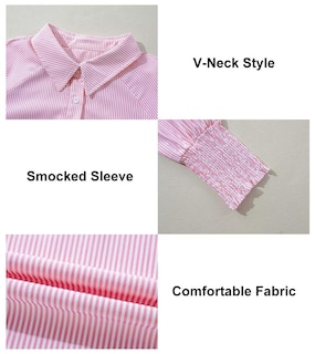 Foto 6 | Camisa Elegante Para Mujer, Casual, A Rayas, Cuello En V, Rosa, Talla S - Venta Internacional.