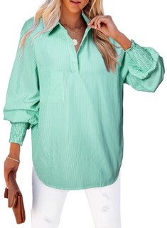 Foto 1 | Camisa Elegante Para Mujer, Casual, A Rayas, Cuello En V, Verde Negruzco - Venta Internacional.