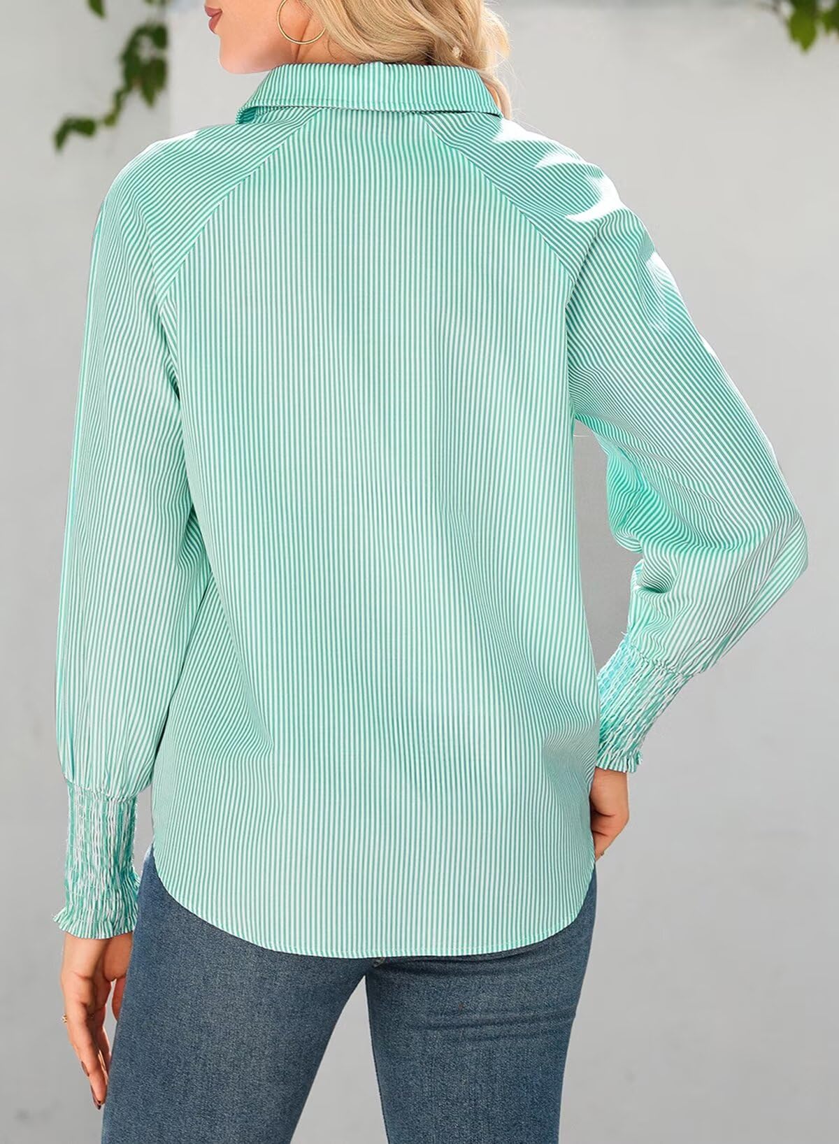 Foto 4 pulgar | Camisa Elegante Para Mujer, Casual, A Rayas, Cuello En V, Verde Negruzco - Venta Internacional.