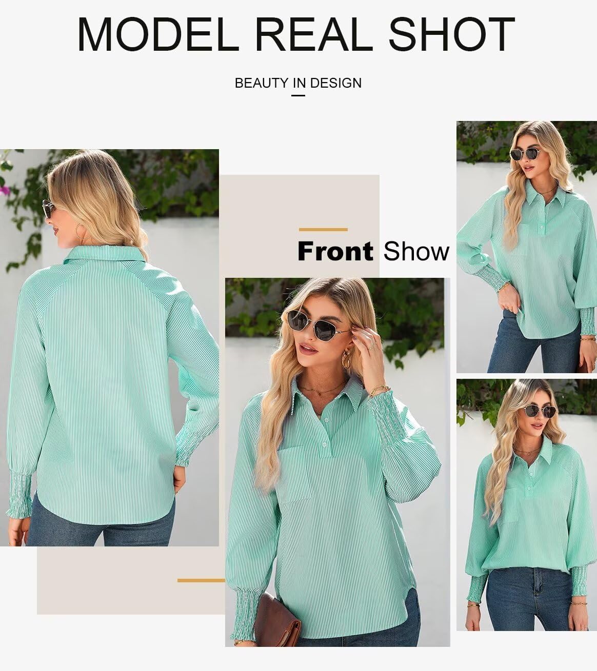 Foto 5 pulgar | Camisa Elegante Para Mujer, Casual, A Rayas, Cuello En V, Verde Negruzco - Venta Internacional.