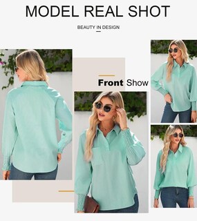 Foto 4 | Camisa Elegante Para Mujer, Casual, A Rayas, Cuello En V, Verde Negruzco - Venta Internacional.