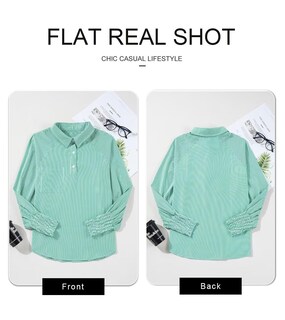 Foto 5 | Camisa Elegante Para Mujer, Casual, A Rayas, Cuello En V, Verde Negruzco - Venta Internacional.