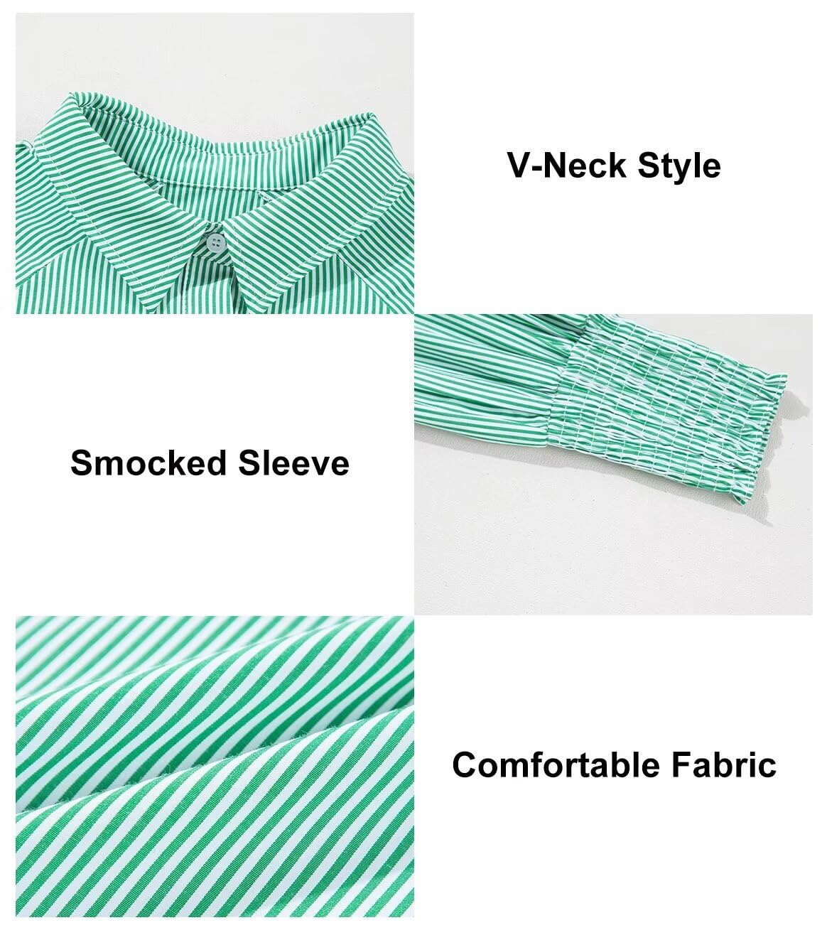 Foto 7 pulgar | Camisa Elegante Para Mujer, Casual, A Rayas, Cuello En V, Verde Negruzco - Venta Internacional.