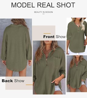 Foto 5 | Camisa Astylish Para Mujer, Cuello En V, Cuello En V, Manga Larga, Color Verde Musgo - Venta Internacional.
