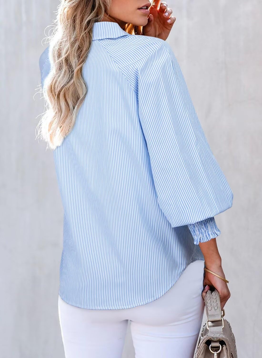 Foto 3 pulgar | Camisa Elegante Para Mujer, Cuello Largo, Cuello En V, Cuello En V, Azul L - Venta Internacional.