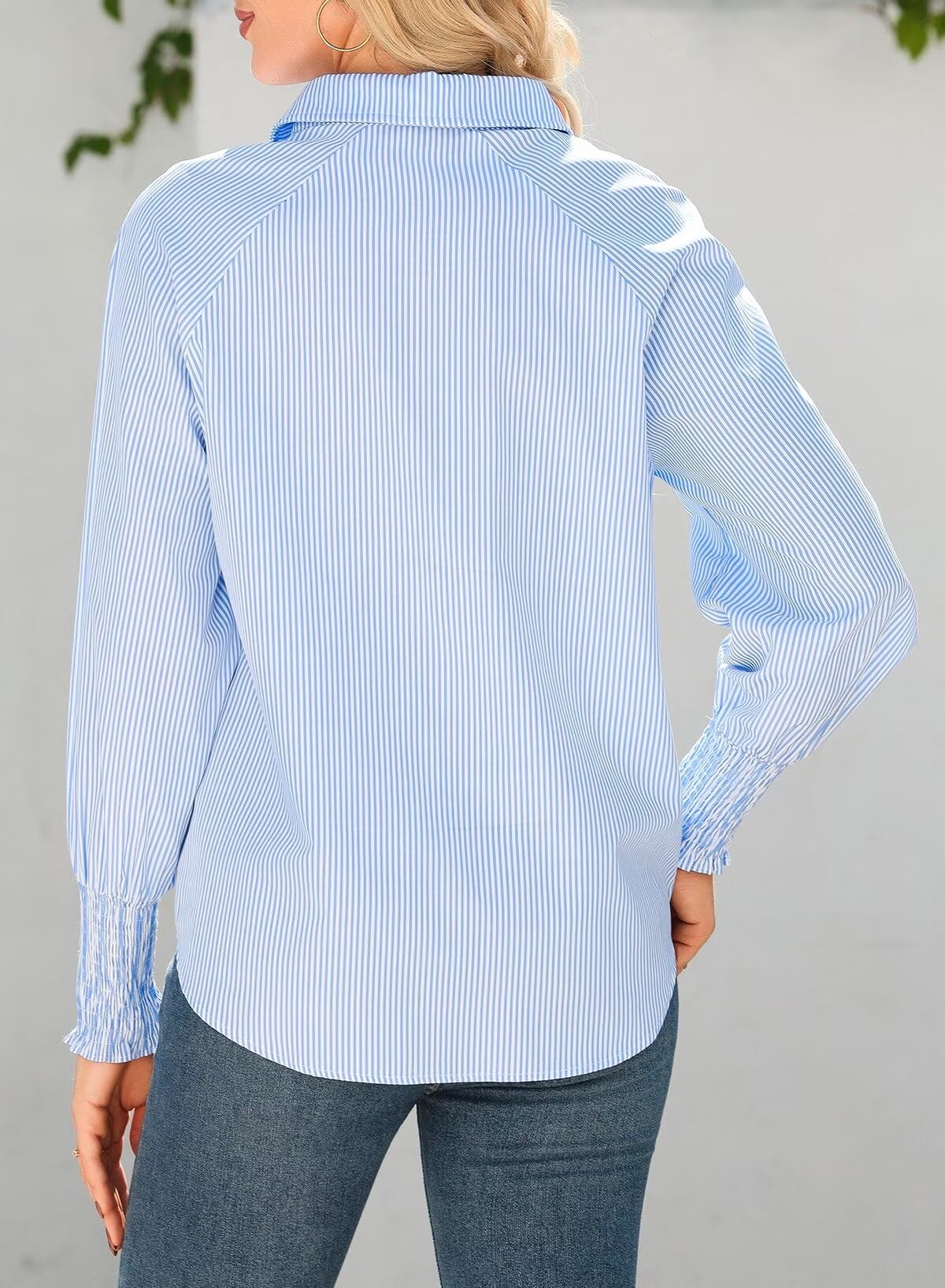 Foto 4 pulgar | Camisa Elegante Para Mujer, Cuello Largo, Cuello En V, Cuello En V, Azul L - Venta Internacional.