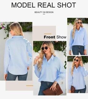 Foto 4 | Camisa Elegante Para Mujer, Cuello Largo, Cuello En V, Cuello En V, Azul L - Venta Internacional.