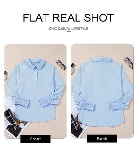 Foto 5 | Camisa Elegante Para Mujer, Cuello Largo, Cuello En V, Cuello En V, Azul L - Venta Internacional.
