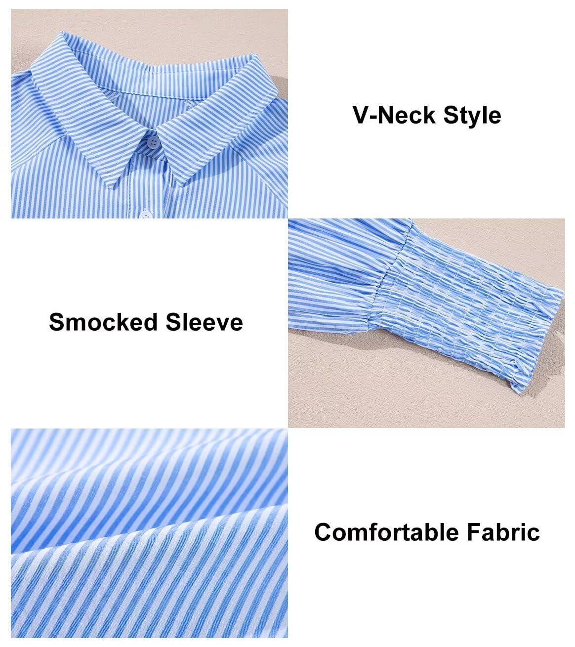 Foto 7 pulgar | Camisa Elegante Para Mujer, Cuello Largo, Cuello En V, Cuello En V, Azul L - Venta Internacional.