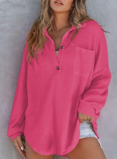 Foto 2 | Top Elegante Para Mujer, Tejido Gofrado, Con Botones, Cuello En V, Color Rojo - Venta Internacional.