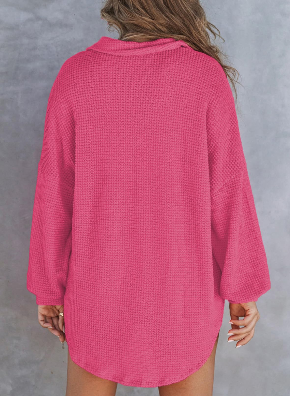 Foto 4 | Top Elegante Para Mujer, Tejido Gofrado, Con Botones, Cuello En V, Color Rojo - Venta Internacional.