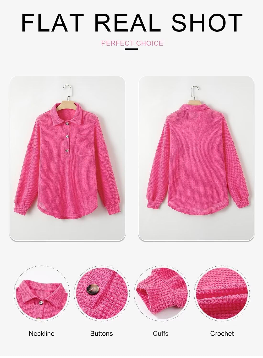 Foto 6 | Top Elegante Para Mujer, Tejido Gofrado, Con Botones, Cuello En V, Color Rojo - Venta Internacional.