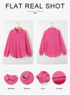 Foto 6 | Top Elegante Para Mujer, Tejido Gofrado, Con Botones, Cuello En V, Color Rojo - Venta Internacional.
