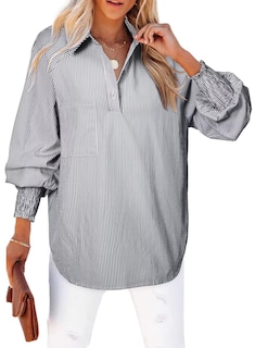 Foto 1 | Blusa Elegante Para Mujer, Holgada, Con Puños, A Rayas, Negra, Mediana - Venta Internacional.