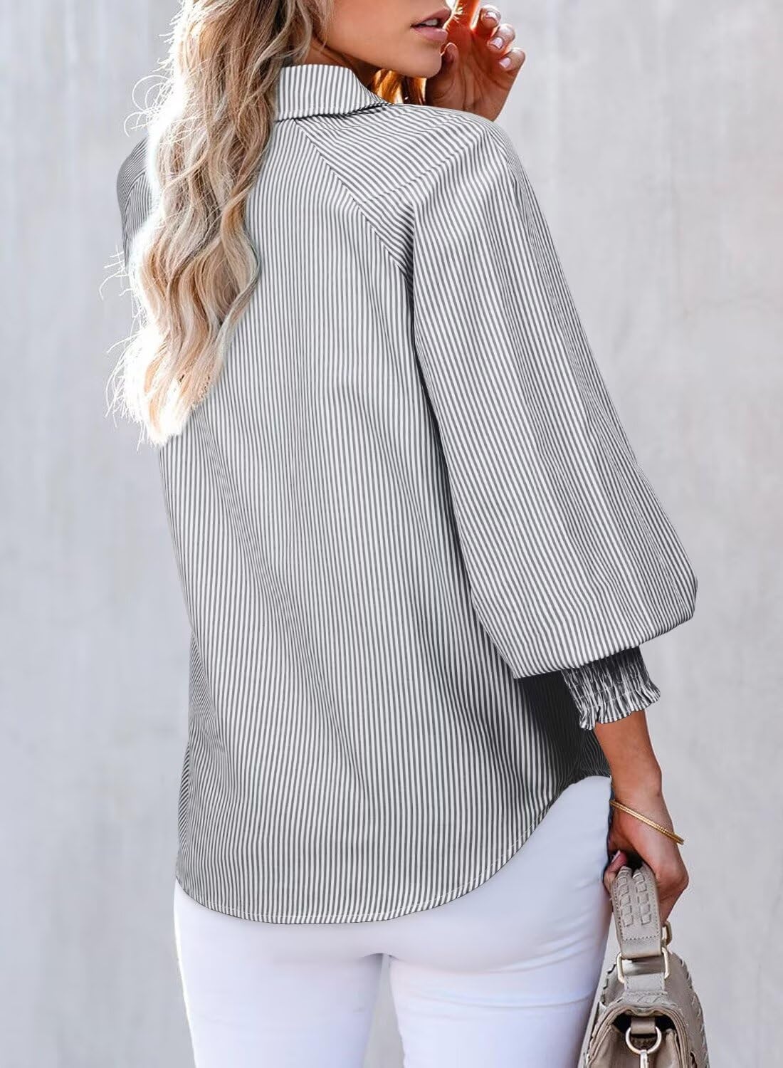 Foto 3 pulgar | Blusa Elegante Para Mujer, Holgada, Con Puños, A Rayas, Negra, Mediana - Venta Internacional.