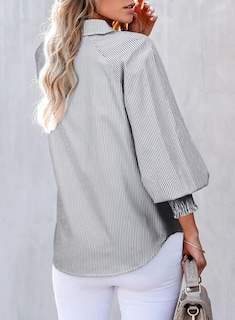 Foto 2 | Blusa Elegante Para Mujer, Holgada, Con Puños, A Rayas, Negra, Mediana - Venta Internacional.
