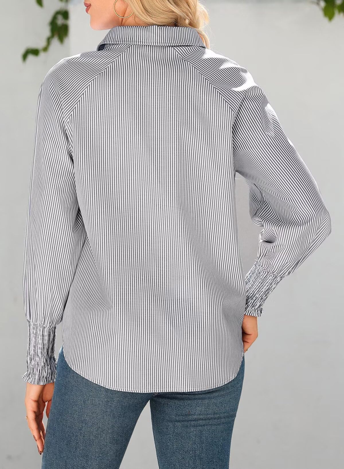 Foto 4 pulgar | Blusa Elegante Para Mujer, Holgada, Con Puños, A Rayas, Negra, Mediana - Venta Internacional.