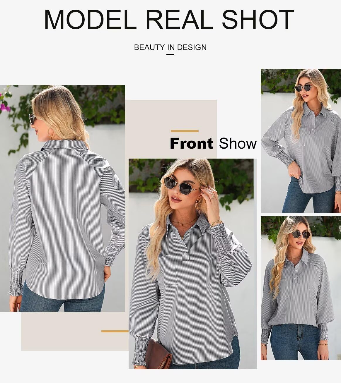 Foto 5 pulgar | Blusa Elegante Para Mujer, Holgada, Con Puños, A Rayas, Negra, Mediana - Venta Internacional.