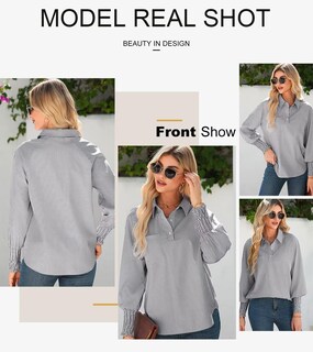 Foto 4 | Blusa Elegante Para Mujer, Holgada, Con Puños, A Rayas, Negra, Mediana - Venta Internacional.