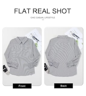 Foto 5 | Blusa Elegante Para Mujer, Holgada, Con Puños, A Rayas, Negra, Mediana - Venta Internacional.