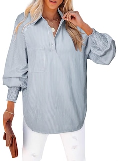 Foto 1 | Camisa Elegante Para Mujer, A Rayas, Cuello En V, Con Botones, Gris - Venta Internacional.