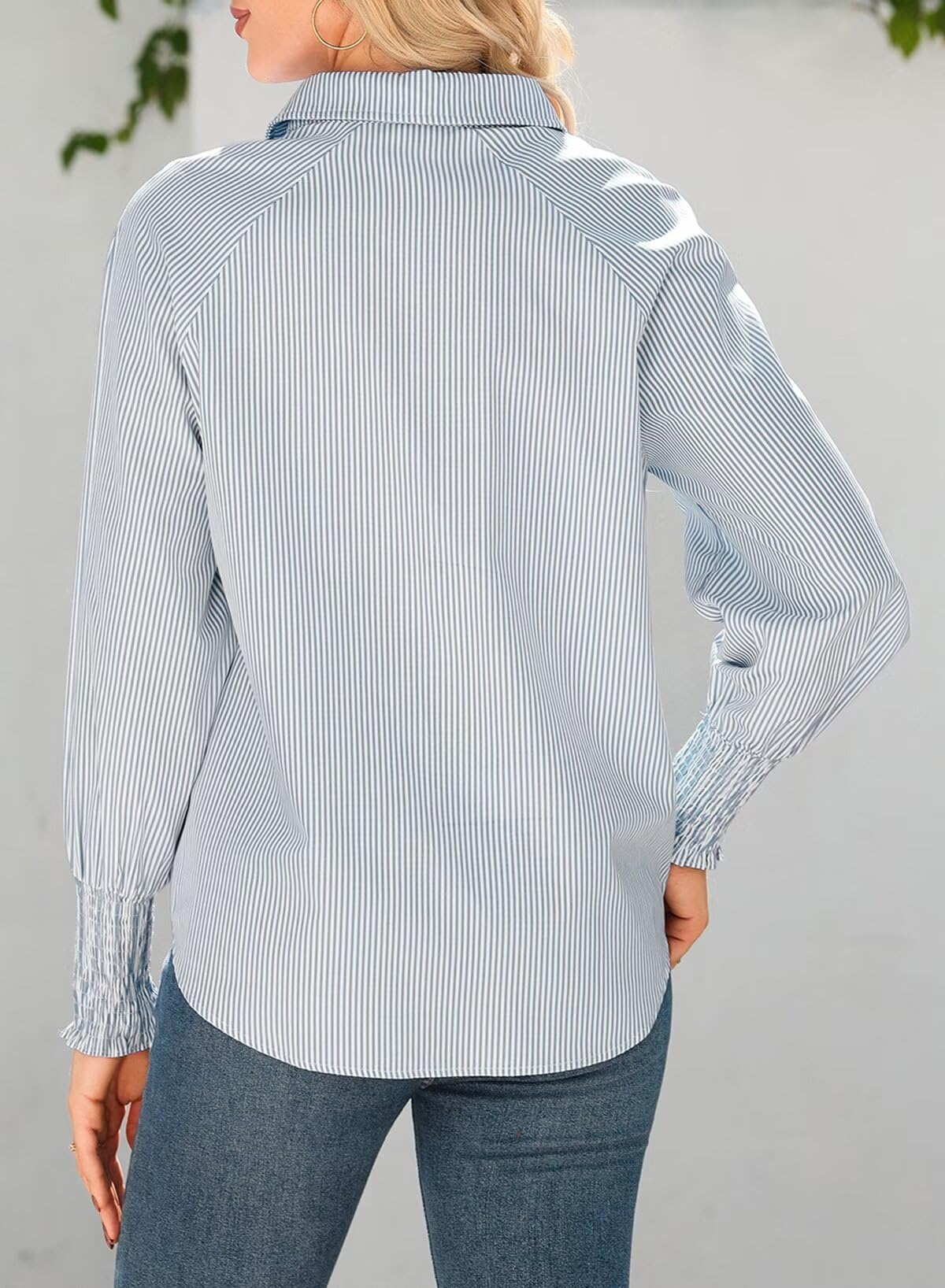 Foto 4 pulgar | Camisa Elegante Para Mujer, A Rayas, Cuello En V, Con Botones, Gris - Venta Internacional.