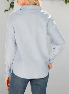Foto 3 | Camisa Elegante Para Mujer, A Rayas, Cuello En V, Con Botones, Gris - Venta Internacional.