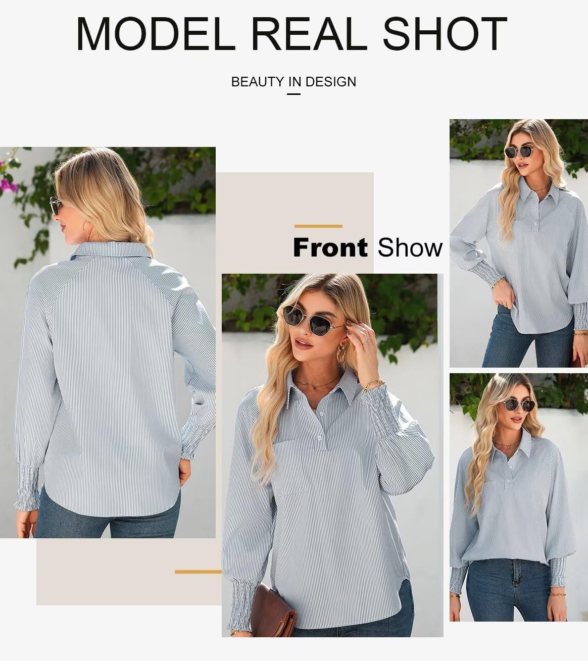 Foto 5 pulgar | Camisa Elegante Para Mujer, A Rayas, Cuello En V, Con Botones, Gris - Venta Internacional.