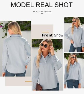 Foto 4 | Camisa Elegante Para Mujer, A Rayas, Cuello En V, Con Botones, Gris - Venta Internacional.