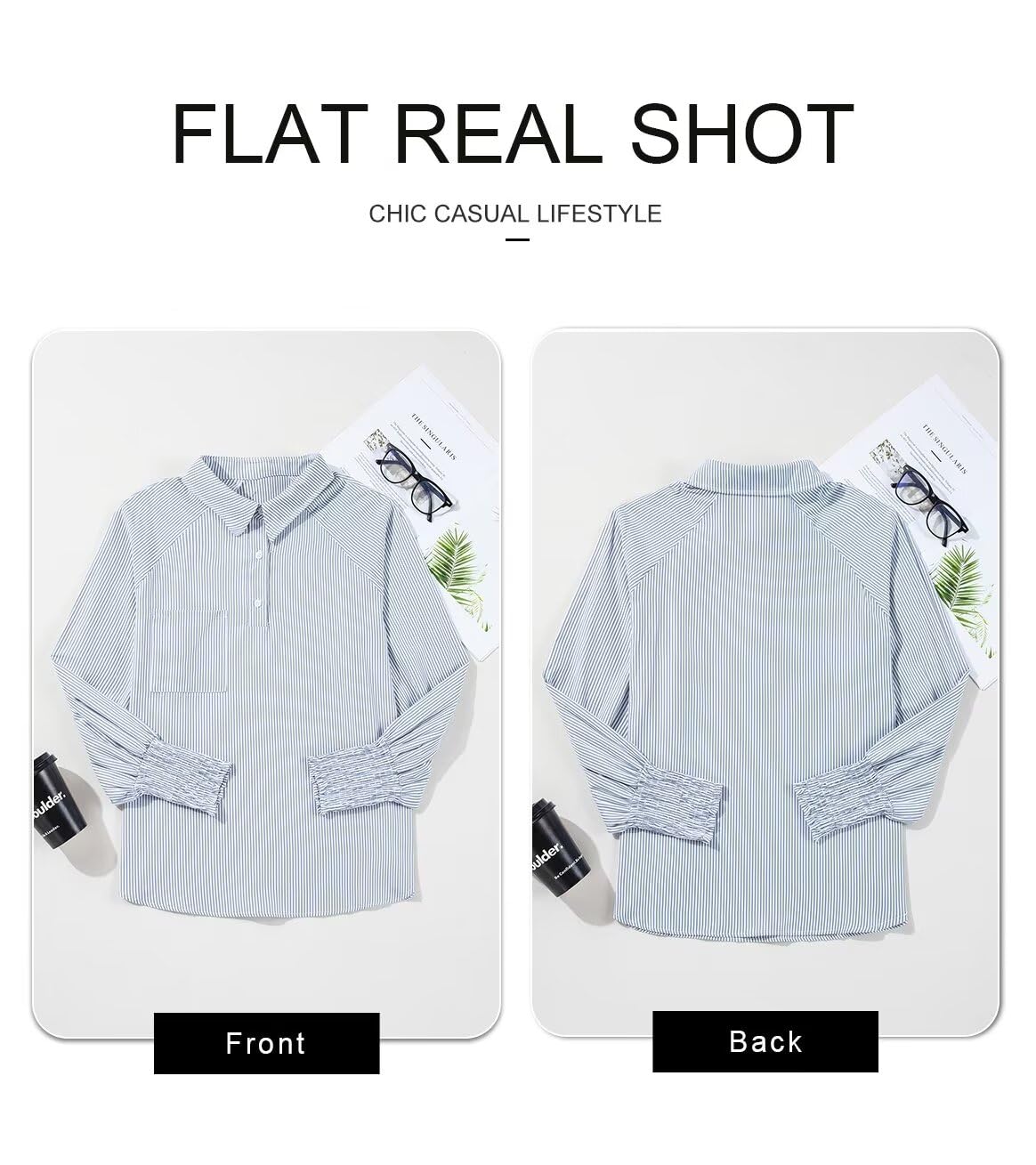 Foto 6 pulgar | Camisa Elegante Para Mujer, A Rayas, Cuello En V, Con Botones, Gris - Venta Internacional.