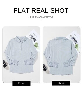 Foto 5 | Camisa Elegante Para Mujer, A Rayas, Cuello En V, Con Botones, Gris - Venta Internacional.