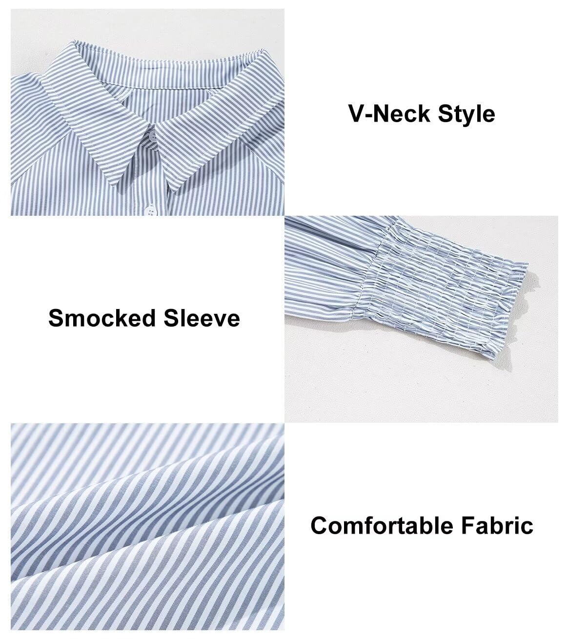 Foto 7 pulgar | Camisa Elegante Para Mujer, A Rayas, Cuello En V, Con Botones, Gris - Venta Internacional.