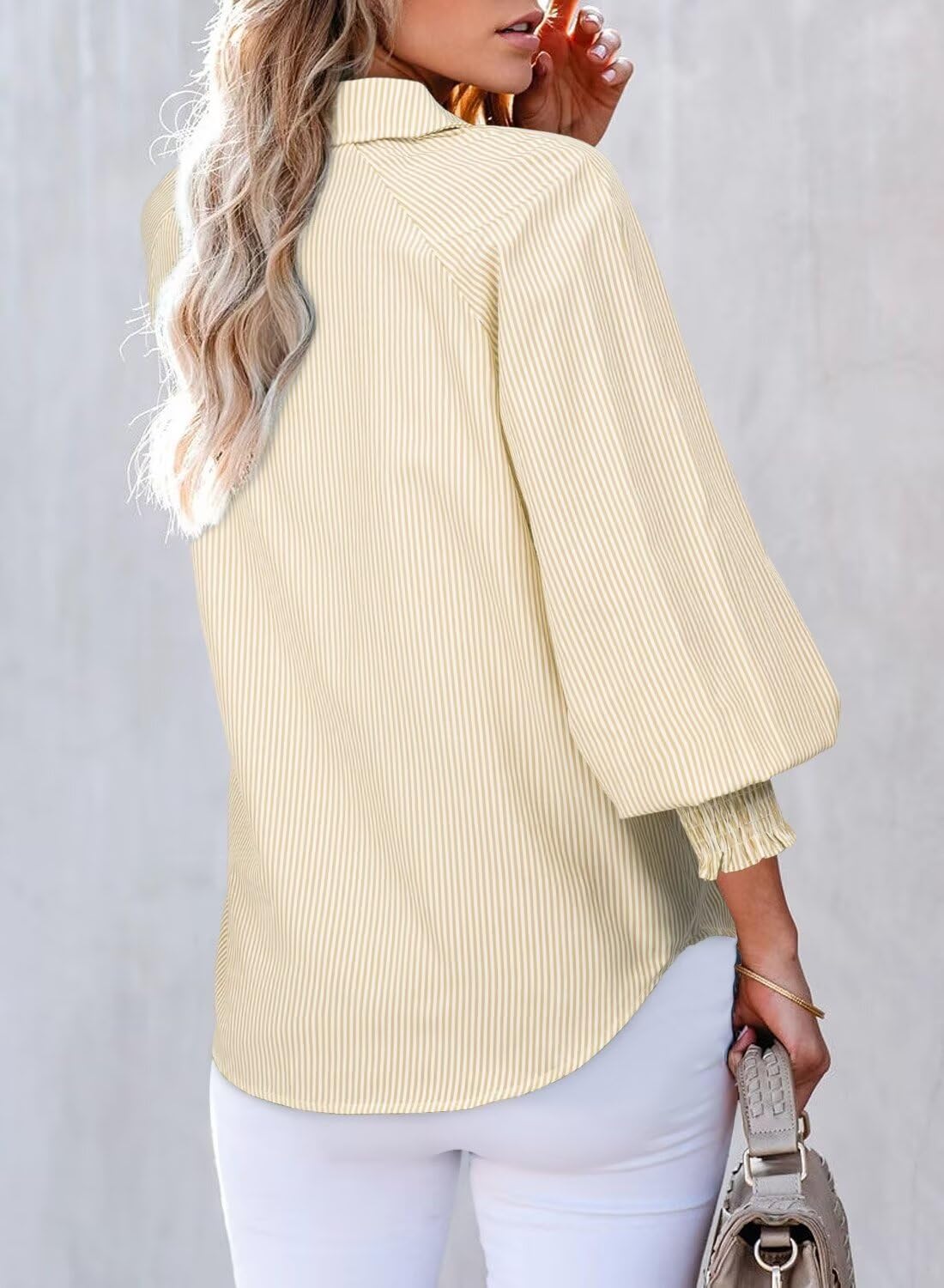 Foto 3 pulgar | Camisa Elegante Con Cuello De Mujer, Manga Larga, Cuello En V, Botones - Venta Internacional.