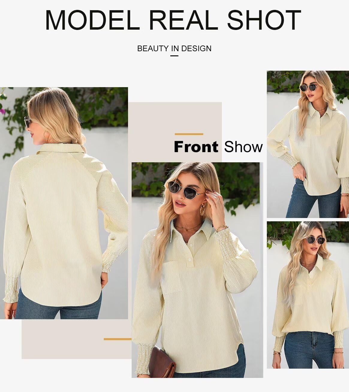 Foto 5 pulgar | Camisa Elegante Con Cuello De Mujer, Manga Larga, Cuello En V, Botones - Venta Internacional.